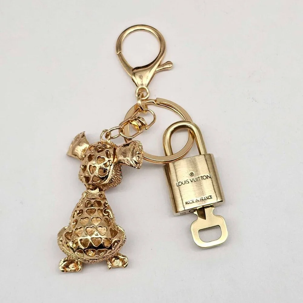 Authentic Louis Vuitton Gold Lock & Key ✨ Bag Charm Unbranded Dog Keychain